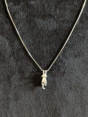 Sterling Silver 925 Cat Pendant Necklace Chain Matte Silver Look